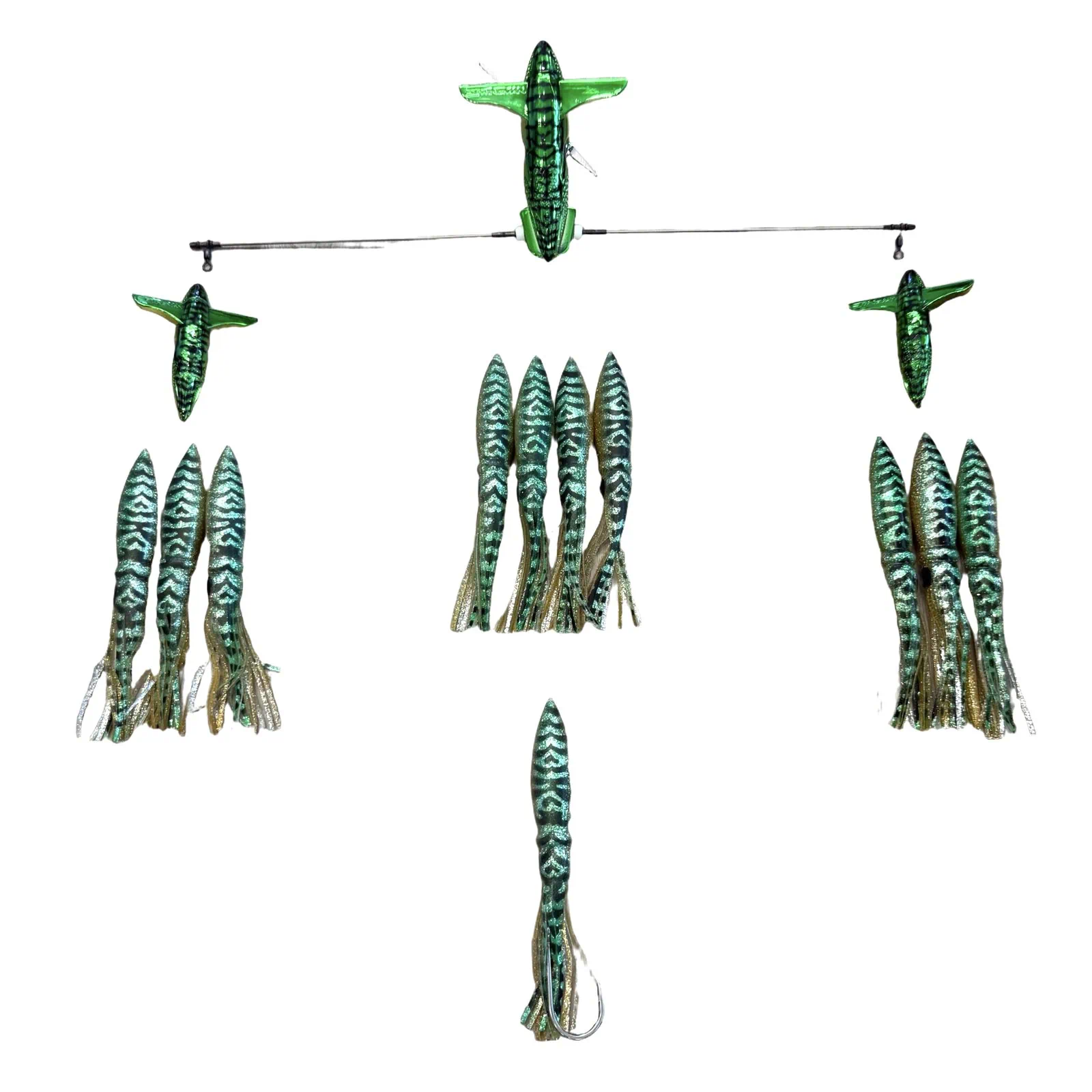 ChatterLures 24" Wingman Side Tracker with 9" Floating Shell Squid in Limited Edition Chrome Baitfish Series - Green Mackerel