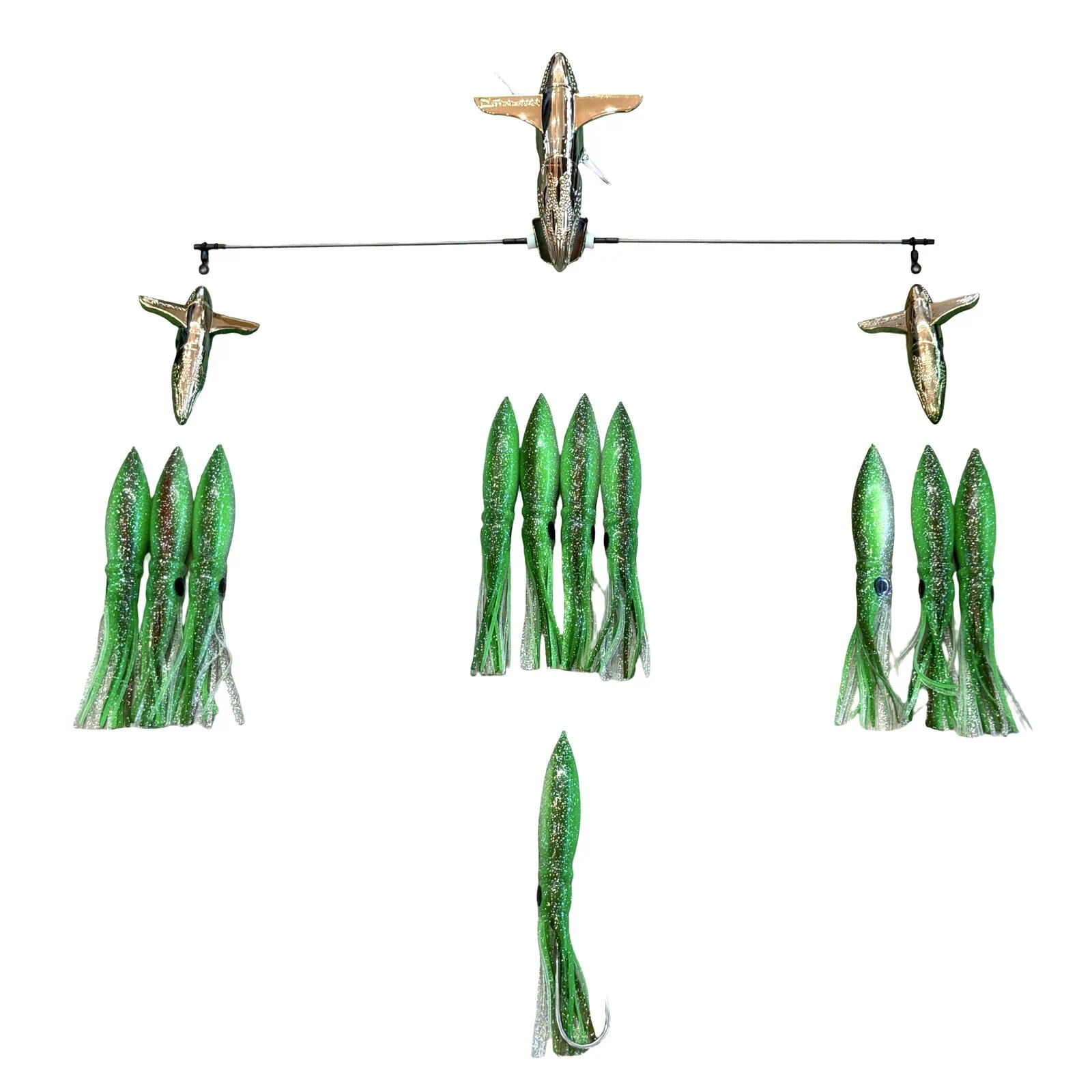 ChatterLures 24" Wingman Side Tracker with 9" Floating Shell Squid in Limited Edition Chrome Baitfish Series - Sand Eel