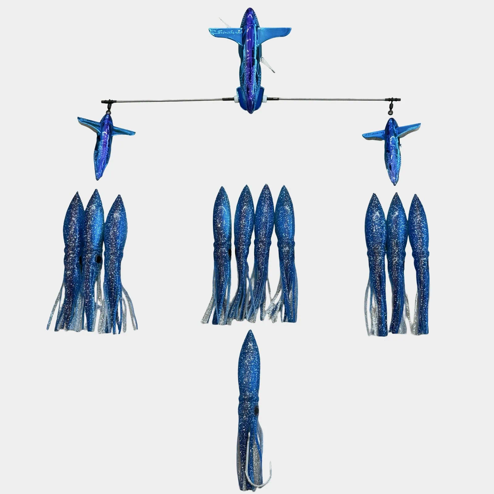 ChatterLures 24" Wingman Side Tracker with 9" Floating Shell Squid in Limited Edition Chrome Baitfish Series - Skip Jack